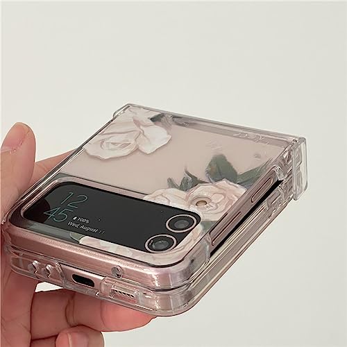 Coque rigide Samsung Z Flip 4 transparente premium ornée d'une rose blanche d'exception - 6
