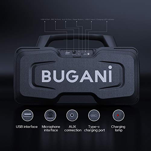Bluetooth Speaker, BUGANI M118 Portable Bluetooth Speakers, 50W Louder Volume and Enhanced Bass,Wireless Bluetooth Speakers 5.0. Power Bank.Suitable for Party,Outdoor Bluetooth Speaker