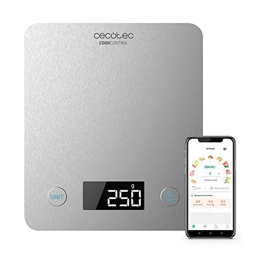 Cecotec Báscula de Cocina Cook Control 10000 Connected con App, Acabado en Acero INOX, precisión de 1 gr, Capacidad de 5 kg, Pantalla LCD, diseño extraplano, Recubrimiento antihuellas