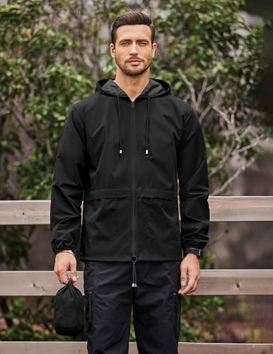 COOFANDY Mens Breathable Rain Jackets Light Weight Hooded Raincoat for Men