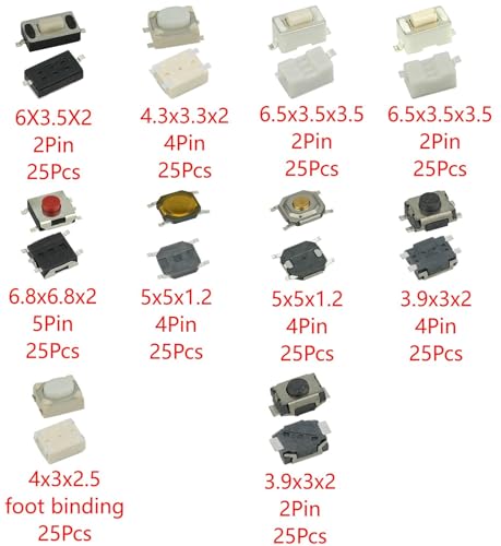 MTDELE 250Pcs 10 Value Micro Momentary Tactile Push Button Assortment Switch Kit Compatible with for TV Audio Computers Game and Others Household Appliances - Thumbnail 2