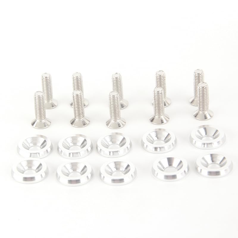 10/ Set M6 car Modification Screw Gasket Bolt Aluminum for Fender Bumper Washer Photo Engine Compartment Screw Set(Silver)