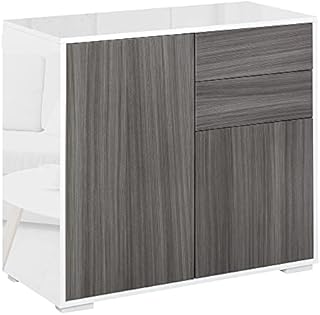 HOMCOM High Gloss Frame Sideboard, Side Cabinet, Push-Open Design with 2 Drawer for Living Room, Bedroom, Grey and White