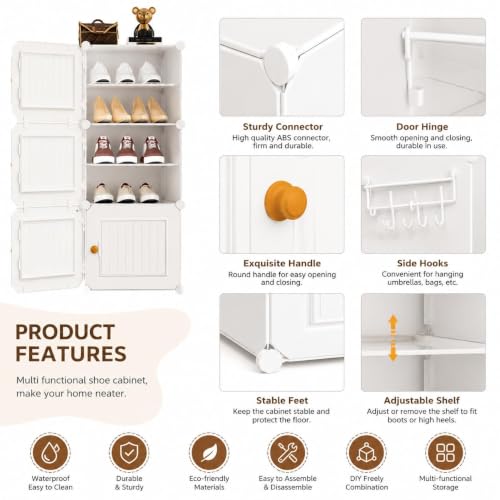 Image of Mevigo Plastic Shoe Rack for Home with Door | 6-Tier Stackable Shoe Organizer | Holds 12-Pairs |Waterproof & Dustproof | DIY Modular Shoe Cabinet |Chappal Slipper Stand for Bedroom-White-HV2
