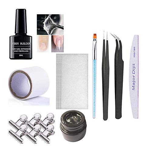 zroven Juego de gel para uñas de fibra de vidrio Generador de extensiones de fibra de vidrio UV Gel para uñas Pinzas para pluma Lima para uñas Pinzas