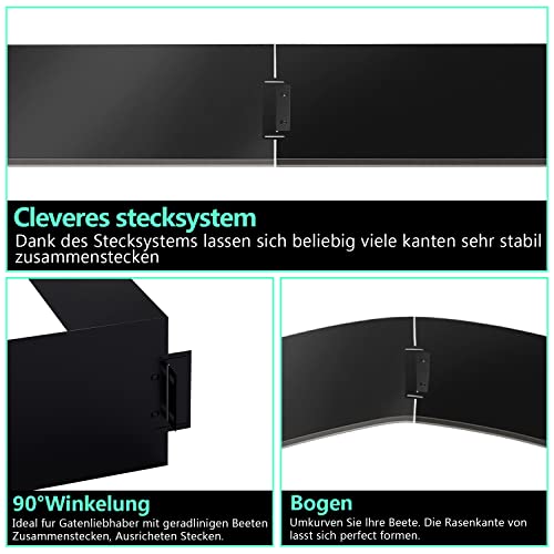 Vigevee Rasenkante verzinkt Metall, 5m 10m 15m 20m 25m 30m 35m 40m 45m 50m 100x15cm oder 100x18cm Beeteinfassung Mähkante Palisade Gartenbeet, Schwarz (Länge 5m - Höhe 18cm)