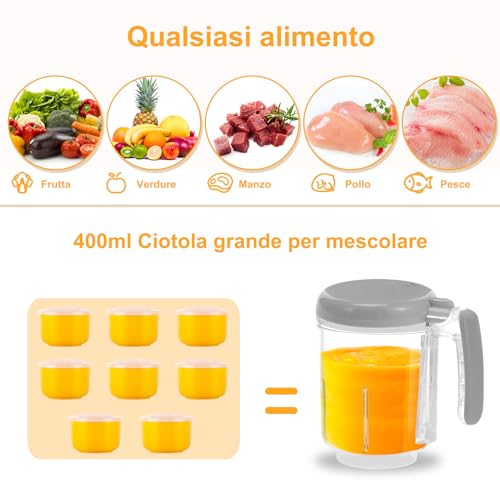 Bear Produttore aliment Cuocipappa Multifunzione,Mixer multifunzionale 7 in 1 per Bébé,Cottura e tritatura automatica,Funzione autopulente,Controllo touchscreen - Immagine 5