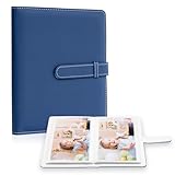 Fotoalbum 10x15 Fotos - 68 Taschen kleine Mini-Kapazität Premium Vegan Leder Cover, tragbare Brieftasche für Jungen Mädchen Geburtstag Hochzeit (Dunkelblau)