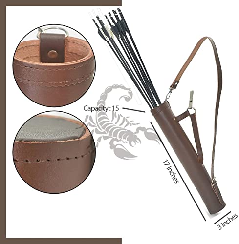 Scorpion Archery Back Arrow Quiver - Genuine Leather Arrow Case - Traditional Handmade Archery Quiver For Hunting & Target Practicing - Adjustable Lightweight & Comfortable Cow Leather) (Brown) #TOP3