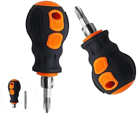 HHRKGHEO short handle screwdriver, rubber grip screwdriver, Phillips head and flat head small screwdriver (2 pieces set)