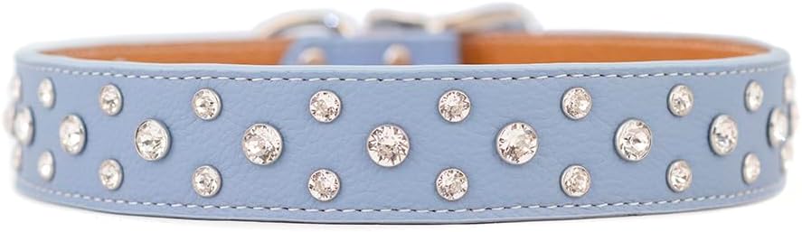 The Tuscan Collar, Classic Flat Style with Pure Italian Leather and a Nickel-Plated Buckle, A Festive Choice for Small, Medium and Large Dogs, Swarovski Crystals Edition, Made in The USA image 4