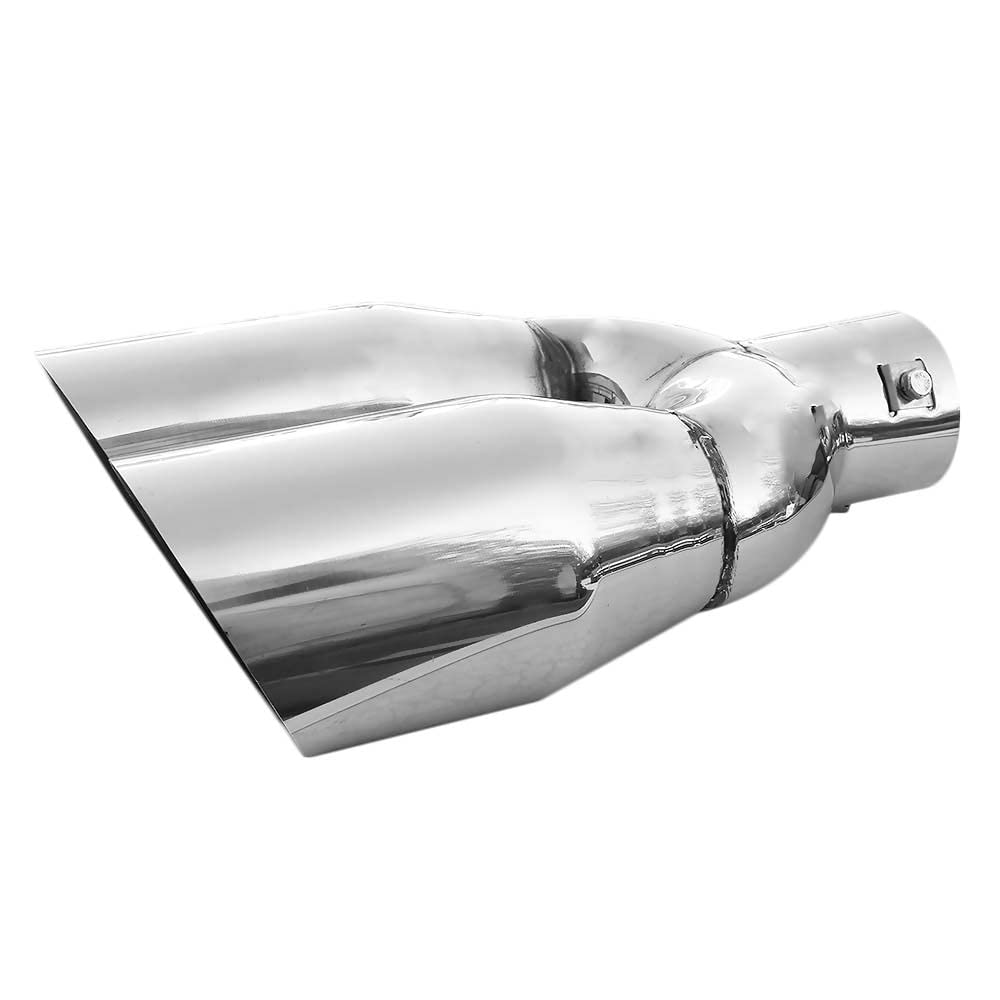 Embout d'échappement double tube double rond en acier inoxydable - Pot d'échappement sport - Embout d'échappement - Embout d'échappement universel - Chromé - Inoxydable