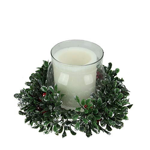 Northlight Boxwood and Berry Silver Tipped Christmas Hurricane Pillar Candle Holder, 11