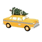Department 56 Christmas in The City Village Accessories Hailing a Cab Figurine- New York Yellow Taxi Cab with Tree Hand Crafted Porcelain Mini Figurines Christmas Village Home Decor, 3 Inch
