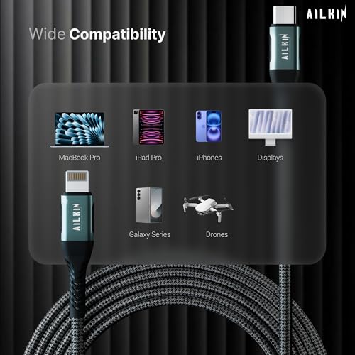 Image of USB C to Lightning Cable 100W Fast Charging with [Lifetime warrenty] 3M Long Type C Cable, 5A Power Delivery, 480Mbps Data Sync, Braided Cord Compatible with All Devices by AIL-Kin