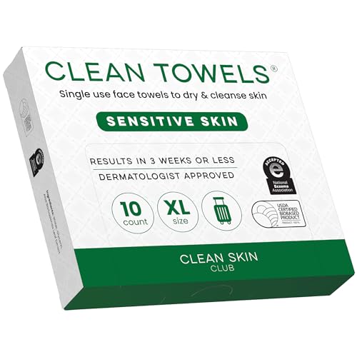 Clean Skin Club Clean Towels XL Sensitive Skin | Travel Pack Ultra-Soft Disposable Face Towels Infused with Aloe & Glycerin for Sensitive Skin TSA-Approved Travel Essential