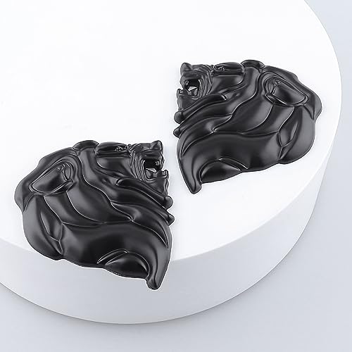Image of 2PCS Lion Head Metal car Emblem 3D Animal Decoration Metal car Badge Rear car Tail Decoration Sticker (Black)