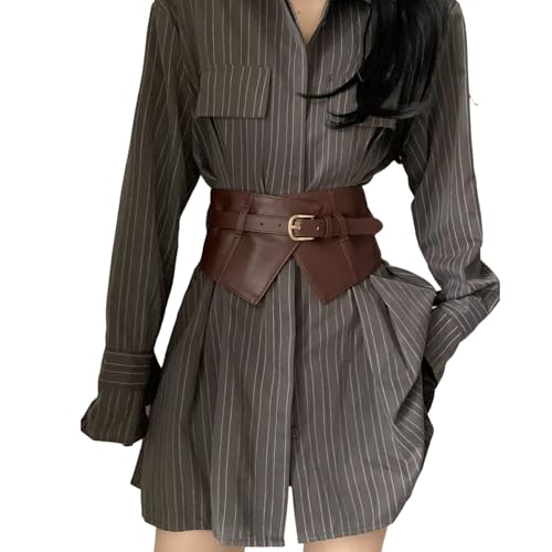 AMPOSSTO Women Fashion Wide Elastic Cinch Waist Belt Retro PU Leather Pin Buckle Waistband for Overcoat Dress Outfits2