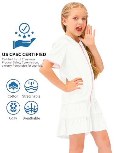 BesserBay Girls Summer Beach Quick Dry Cover Up Ruffle Hem Terry Smocked Hooded 4-14 Years with Pockets2