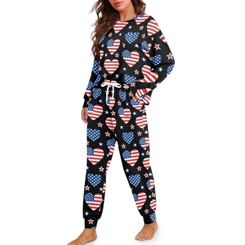 Image of Womens Lounge Set Long Sleeve Soft Pajama Sets | Casual 2 Piece Pj Outfit, Crewneck Sleepwear with Pockets, Adjustable Drawstring, Soft Comfy Fall Pajamas, Plus Size