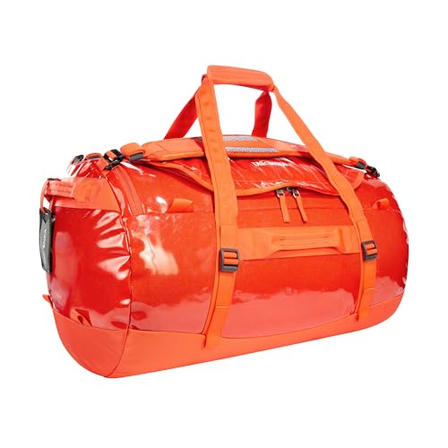 Image of Tatonka Barrel 65L - Wasserfeste Reisetasche mit Rucksackfunktion, grosser Offnung, gepolstertem Boden und abschliessbarem Reissverschluss, Red Orange, 65 Litres, Durable travel bag with stowable
