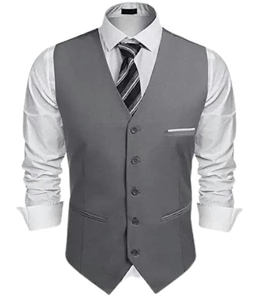 Image of Men's Business Suit Vest Slim Fit Dress Vest Wedding Waistcoat