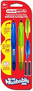Ergonomic Handwriting Rollerball Cartridge Pen (twin pack) by Zieler®  Suitable for right & left handed use  Soft rubber ergonomic grip  Extra smooth medium-point 0.7mm nib  2 ink cartridges
