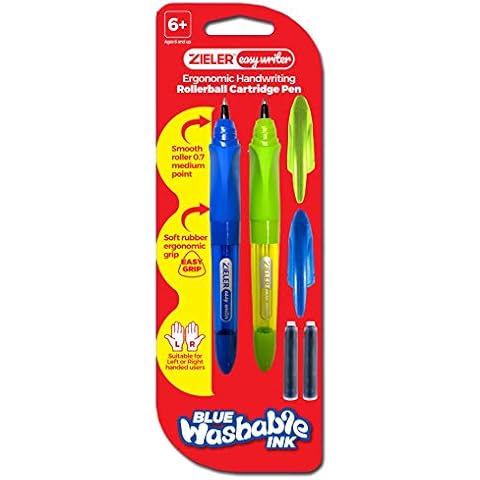 Zieler Ergonomic Handwriting Rollerball Cartridge Pen (twin pack) Suitable for right & left handed use - Soft rubber ergonomic grip - Extra smooth medium-point 0.7mm nib - 2 ink cartridges Cover