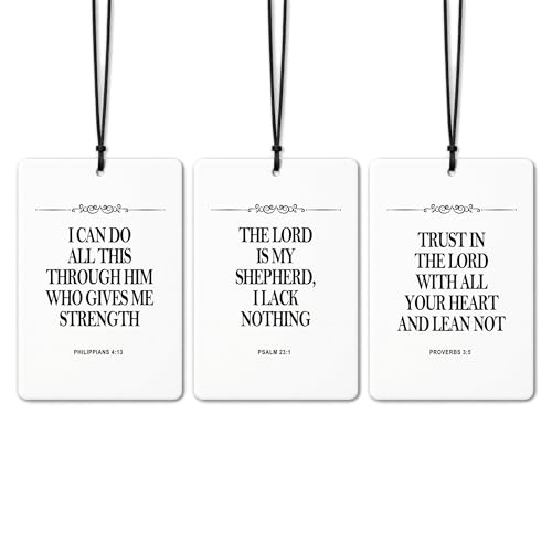 DEQSX Minimalist Christian Car Air Freshener 3 Pcs, Religious Bible Verse Scripture Hanging Air Freshener for Cars Closet Drawer Books, Christian Room Car Accessories Mirror Decor for Women