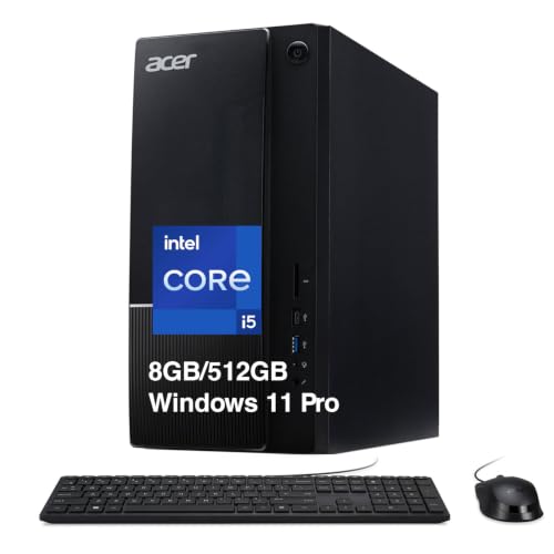 Black Acer Aspire tower desktop with keyboard and mouse — the i5-14400 and 512GB SSD are the only computing specs in this group