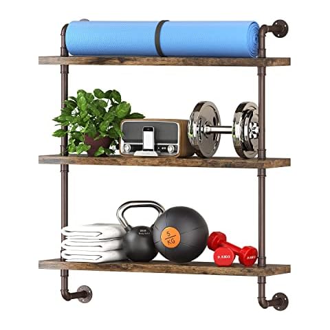 Helsin 3 Tier Industrial Pipe Shelf Rustic Wood Floating Shelves,Wall Display Bookshelf,Storage Rack Sundries Holder for Kitchen Office Bathroom Organization and Home Decor (32inch) Cover