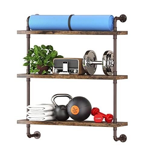 Helsin 3 Tier Industrial Pipe Shelf Rustic Wood Floating Shelves,Wall
