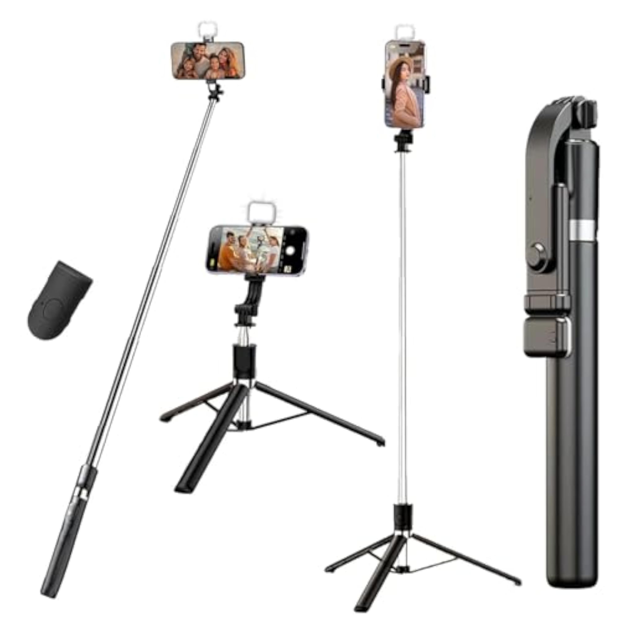 Selfie Stick Tripod 25 Inch with Bluetooth Remote & Light