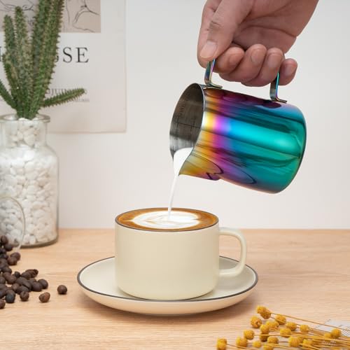 Image of Amrules Milk Frothing Pitcher 12oz Frother Cup Barista Tools, Multicolor