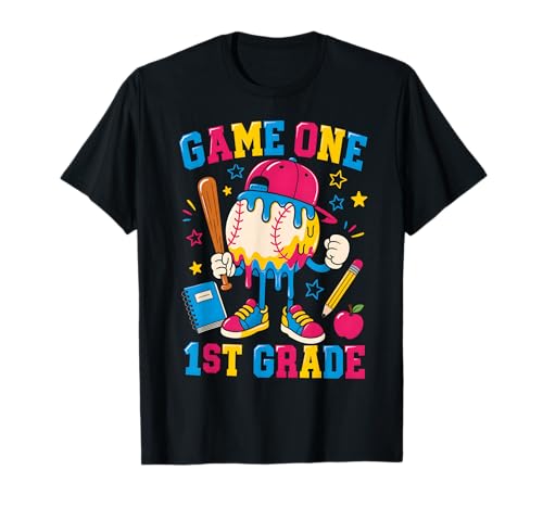 1st Grade Back to School Baseball Drip Ice Cream Game On T-Shirt