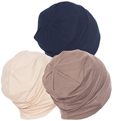 Deresina Unisexe Beanie Coton pour Perte De Cheveux, Cancer, Chimio (Black Grey Navy) Cover