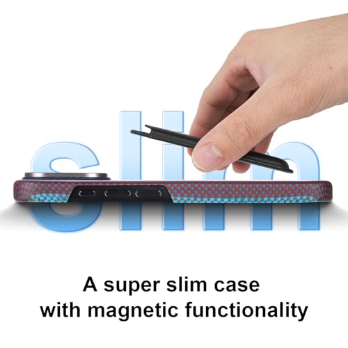 GESIHOPY Aramid Fiber for iPhone 16 Case,Compatible with Magnet,Slim & Light Case for iPhone 16, Case-Less Touch Feeling, Red-Blue Stripes