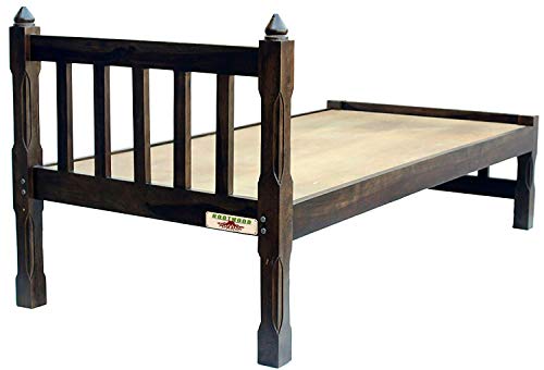 Image of A Beautiful Single Size Bed for Bedroom, Without Storage Bed sheesham Wood Bed Furniture, DIY(Do-It-Yourself) for Living Room, Polished | Finish (Dark Wlanut)