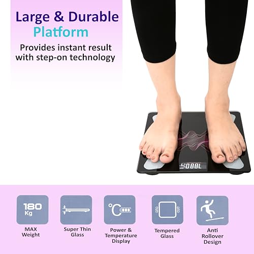 Image of Veeby Digital Electronic LCD Personal Health Body Fitness Weighing Scale, Weight Machine for Human Body | Accurate Scalling 0.05lb, Step-On Technology, 6mm Tempered Glass, 180 kg Capacity (3D Z-Black)