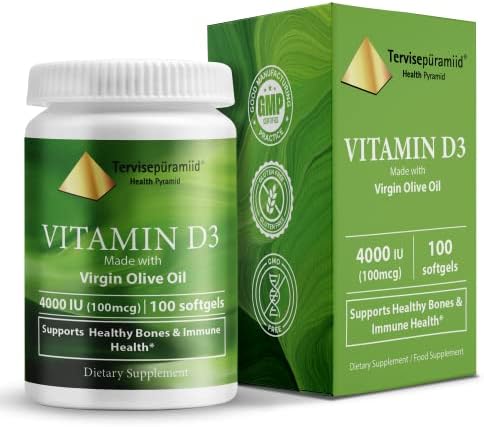 Health Pyramid Vitamin D3 4000 IU Cholecalciferol in Olive Oil Easy to Swallow Best Vitamin d Supplement for Bones & Immune Support Vitamin D3 Softgel