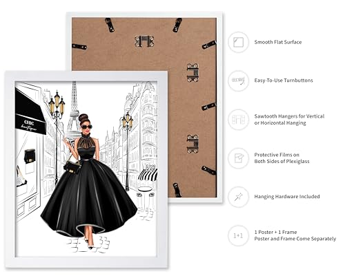 Image of Poster Master Lady in Black Print - Fashion Poster - Paris Designer Art - Modern Wall Design - Chic Gift for Women & Fashionista - Glam Decor for Bedroom or Girl's Room - 11x14 White Framed