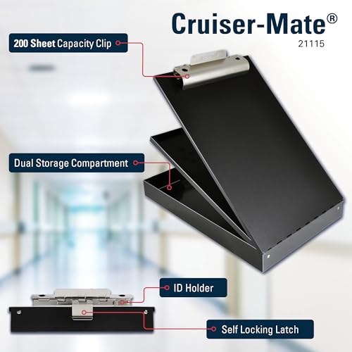 Saunders Metal Clipboard with Storage, Black Dual Layer Nursing Clipboard Folio, Letter Size Paper Organizer, Steel Clip with Self Locking Latch, Form Holder for Office, School & Work - Made in USA