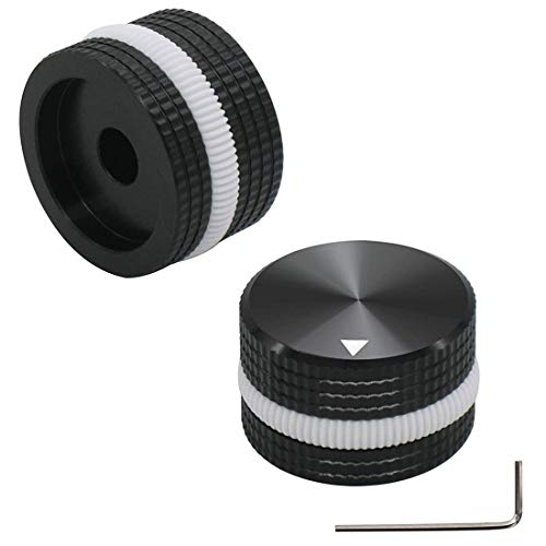 Bouton potentiomètre rotatif alu noir 6mm x 25mm x 15,5mm avec anneau caoutchouc (Lot de 2)