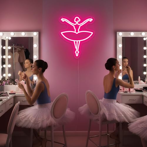 Image of Ballet Girl Neon Sign Let's Dance Neon SIgn Dancing Girl LED Neon Light for Wall Decor Light up Sign for Bedroom Dance Room Gym Room Balllet Studio Ideal Birthday