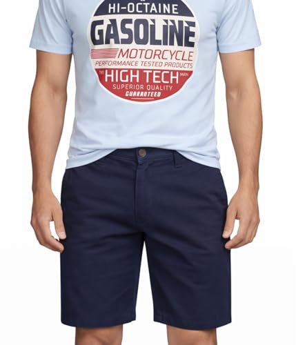 Xact Mens Chino Shorts Regular Fit – Cotton Twill Smart Casual Tailored Style, 9 Inch Summer Shorts for Men, Zip Fly, Belt Loops (Navy) 32