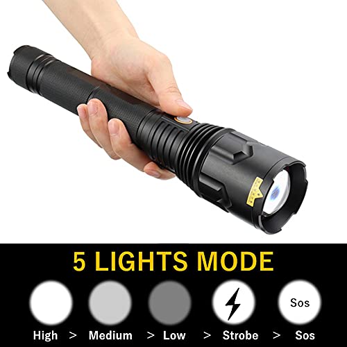 Xhp70 Led Flashlight, Super Bright 200000 Lumen Flashlight Rechargeable Zoomable 5 Modes Handheld Torch Powerful Waterproof Tactical Flashlights Outdoor Torch Lamp With Power Bank Funtion For Camping #TOP3