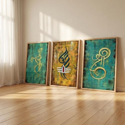 Image of Livin'luxe Set of 3 Abstract Spiritual Wall Paintings for Living Room Bedroom Home Decor with Premium Wooden Color Synthetic Frame, Modern Textured Artwork (13.5 x 19.5 Inch) NM03-54