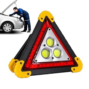 Mimoqk LED Warning Triangle, Foldable Road Triangle, Portable Safety Sign, Quick Charge, Bright & Eye-Catching, Lightweight Design, 22×20.5x2cm, Ideal for Roadside Emergencies