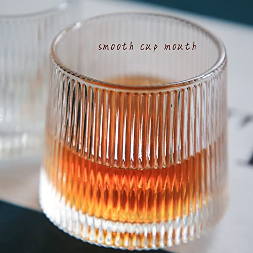 Tossow Spinning Whiskey Glasses Set Of 2 Tumblers, Striped Old Fashioned Drinking Glass For Scotch, Irish, Bourbon And Cocktail Drinks, Barware Gift For Men And Women #TOP5