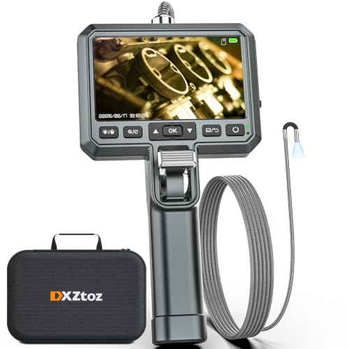 DXZtoz Endoscopio Articulado 3.9mm para Inspección de Motores de Aeronaves y Automóviles, Sonda Ultra Delgada de Acero Inoxidable con Luz, Rotación 220°, Pantalla HD IPS de 5", 32GB, Resistente al Agua IP67